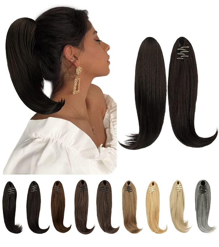 Photo 1 of FESHFEN Ponytail Hair Extensions 12 inch Claw Clip in Ponytail Hairpieces for Women Short Pony Tail Synthetic Natural Looking Ponytails Hair Pieces for Daily Use