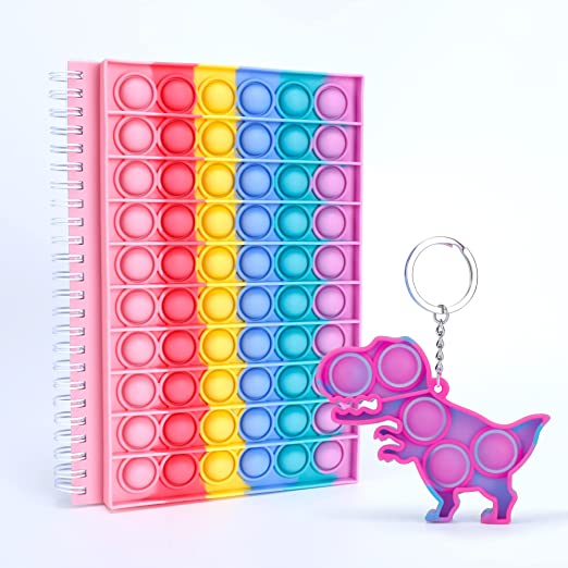 Photo 1 of Pop Notebook with Cute Keychain Rainbow Pop on It Journal Bubble Notebook for Girls Portable Relieve Stress Fidget Notebook Toy Pop Bubble Notebook for Kids Adults Fidget Notebook for School Office
