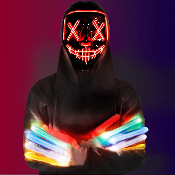 Photo 1 of Biulotter Halloween Led Mask and Led Gloves,Scary Mask with 3 Lighting Modes, Festival Cosplay Costume and Party Supplies
