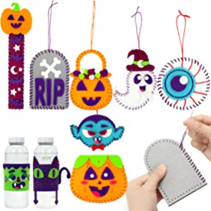Photo 1 of Klever Kits 9 Pcs Halloween Sewing Craft Kit for Kids Includes Halloween Felt Ornaments, Cup Sleeve, Bookmark and Coin Purse, DIY Sewing Craft Set, Halloween Art and Craft Kit, Halloween Party Favors
