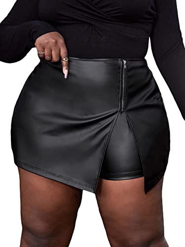 Photo 1 of MakeMeChic Women's Plus Size Faux Leather Shorts Zipper Front Split PU Leather Skorts
3XL