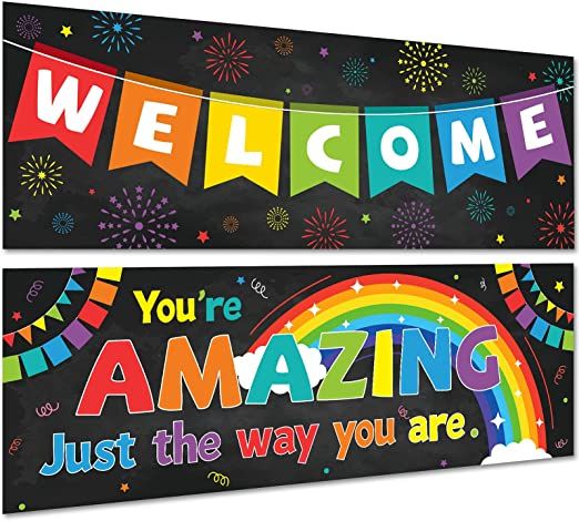 Photo 1 of 2 Pack Motivational Classroom Decorations Welcome Banner Posters for Teachers, Positive/ Inspirational/ Growth Mindset Banner for Students, Bulletin Board/ Wall Decor for Elementary / Preschool
