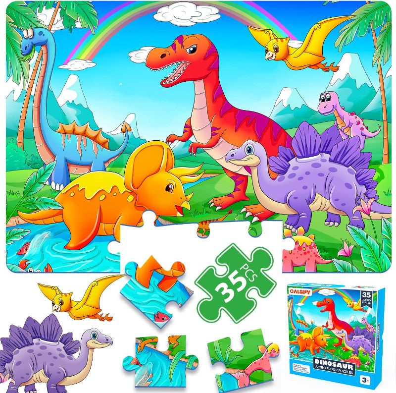 Photo 1 of Dinosaur Jumbo Puzzles for Kids Ages 3-5 4-8, CALSPY 35pcs Jigsaw Floor Puzzles for Kids Toddler Children Doodle Scribble Drawing Board Learning Preschool Educational Development Toy Gift Box…
