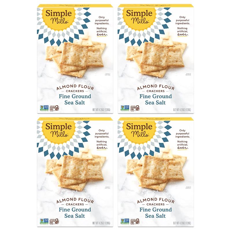 Photo 1 of Simple Mills Almond Flour Crackers, Fine Ground Sea Salt - Gluten Free, Vegan, Healthy Snacks, 4.25 Ounce (Pack of 4), Best BY Oct 29 2022
