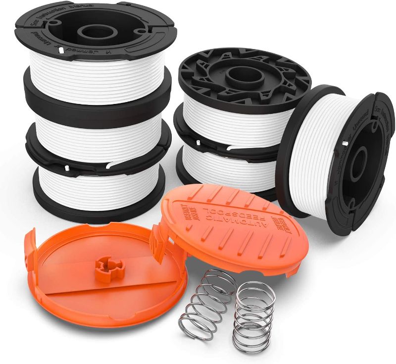 Photo 1 of  Line String Trimmer Replacement Spool, 30ft 0.065" Autofeed Weed Eater String, Compatible with Black+Decker String Trimmers(6 Spool, 2 Trimmer Cap, 2 Spring)  -- FACTORY SEALED --
