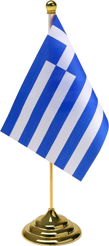 Photo 1 of Greece flag Set,Desk Flag Set,Greece Table Flag,Metal Desk Flag,Desk Table Flags Banners,Decorations Supplies for Festival Events Celebration,Office decoration,Desk decoration,home decoration
