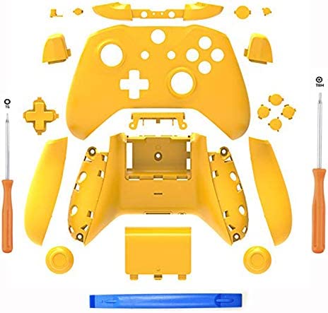 Photo 1 of SN-RIGGOR Replacement Housing Full Shell Set Full Buttons Set Faceplates ABXY Buttons RB LB Bumpers for Xbox One S Slim Controller (3.5 mm Headphone Jack) S Controller Repair Parts (Yellow)
