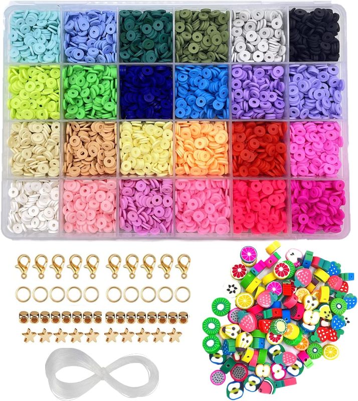 Photo 1 of 5400 Pcs Clay Beads,Flat Round Polymer Clay Beads,Round Clay Spacer Beads for Jewelry Making Bracelets Necklace Earring DIY Craft (24 Colors 5mm)
