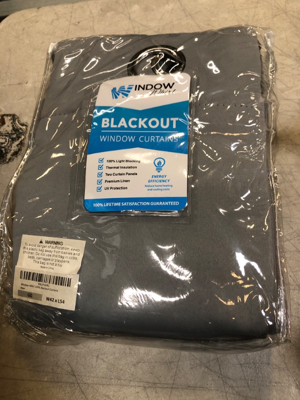Photo 2 of 100% Blackout Window Curtains: Room Darkening Thermal Window Treatment with Light Blocking Black Liner for Bedroom, Nursery and Day Sleep - 2 Pack of Drapes, Glacier Gray (54” Drop x 42” Wide Each)
