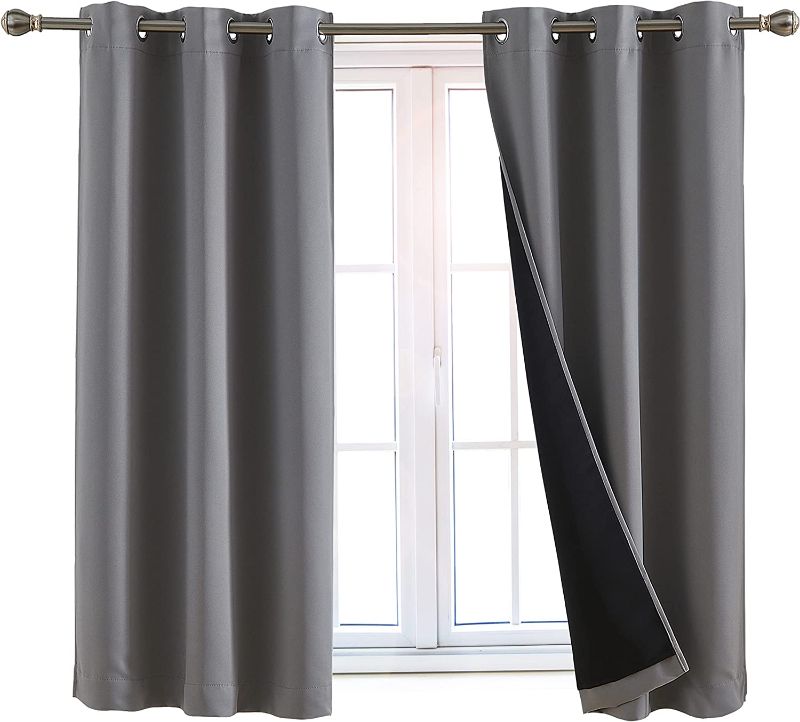 Photo 1 of 100% Blackout Window Curtains: Room Darkening Thermal Window Treatment with Light Blocking Black Liner for Bedroom, Nursery and Day Sleep - 2 Pack of Drapes, Glacier Gray (54” Drop x 42” Wide Each)
