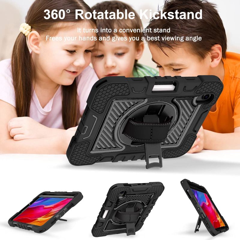 Photo 1 of ZHOGTNEG for iPad Mini 6th Generation 8.3 inch case for Kids with Pencil Holder Rotating Kickstand Hand/Shoulder Strap Rugged Full Body Shockproof Protective Tablet Cover
