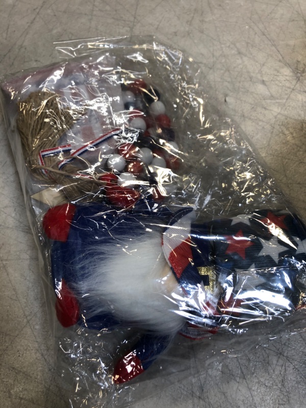 Photo 1 of 4th of July Decorations Tiered Tray Decor - Patriotic Gnome Plush - 3 Independence Day Wooden Signs - Wooden Garland with star for Home Table Memorial Day 4th of July Decorations (Tray Not Included)

