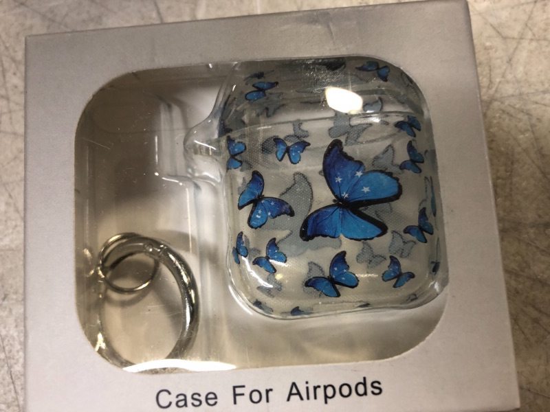 Photo 2 of AirPods Case Cover with Keychain, Full Protective Silicone Accessories Skin Cover,for Man Women Compatible with Airpods 2&1 Charging Case-Blue Butterfly