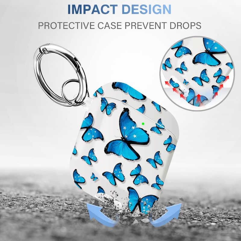 Photo 1 of AirPods Case Cover with Keychain, Full Protective Silicone Accessories Skin Cover,for Man Women Compatible with Airpods 2&1 Charging Case-Blue Butterfly