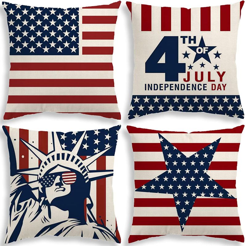 Photo 1 of 4th of July Decorations Pillow Covers Independence Day Set of 4 18x18 American Flag Patriotic Throw Pillow Covers USA Freedom Pillows Decor