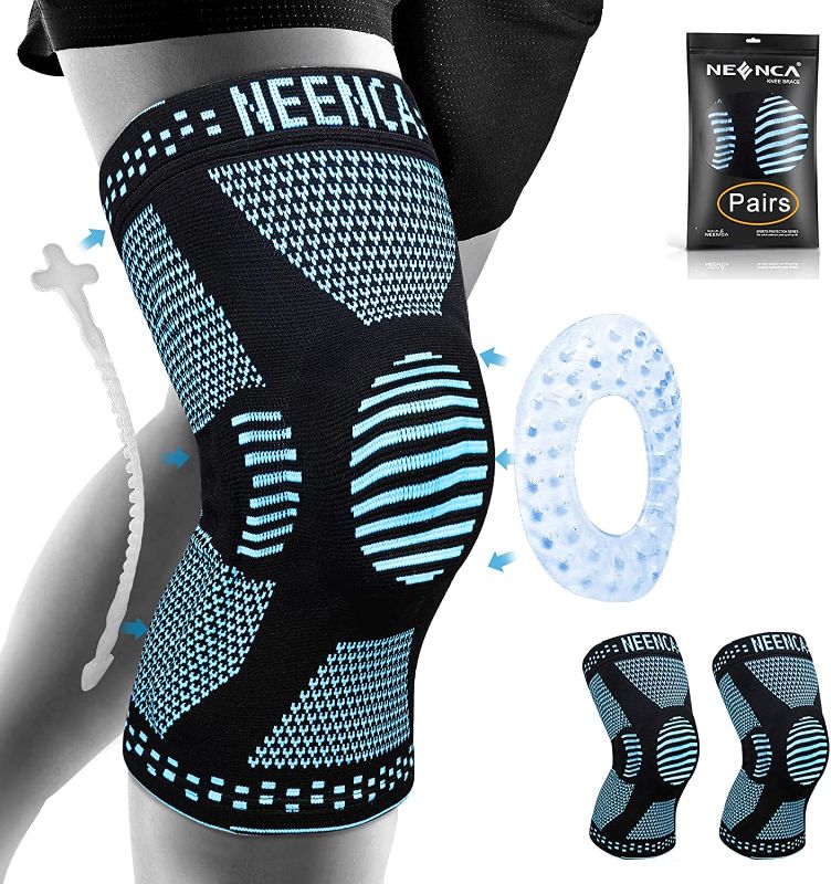 Photo 1 of 2 Pack] Knee Brace, Knee Compression Sleeve Support with Patella Gel Pad & Side Spring Stabilizers, Medical Grade Knee Protector for Running,...