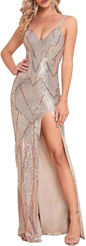Photo 1 of Women’s Summer Glitter Sequin Maxi Dress Sleeveless Spaghetti Strap V-Neck Formal Mermaid Bodycon Dresses with Slim
SMALL