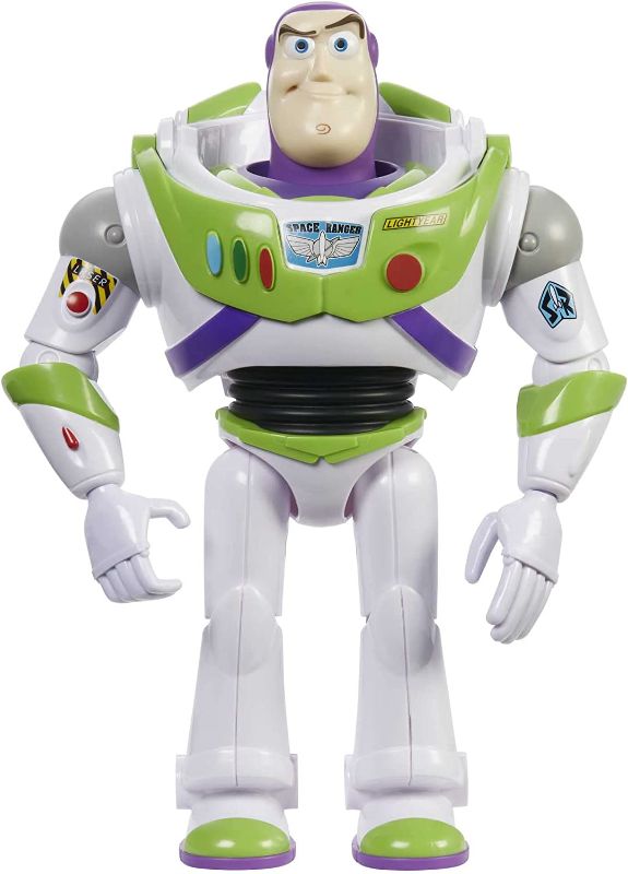 Photo 1 of Disney Pixar Buzz Lightyear Large Action Figure 12 in Scale Highly Posable Authentic Detail, Toy Story Space Movie Collectable, Ages 3 Years & Up --- back of box damaged 