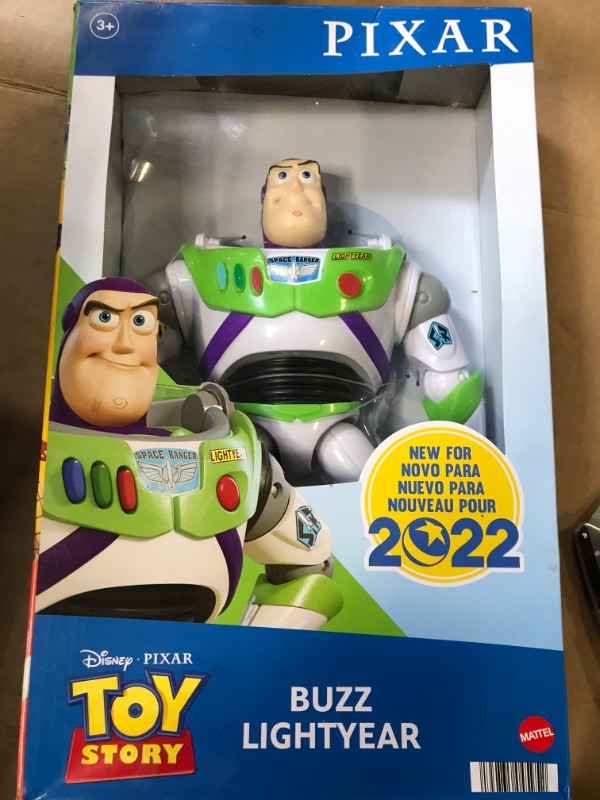 Photo 3 of Disney Pixar Buzz Lightyear Large Action Figure 12 in Scale Highly Posable Authentic Detail, Toy Story Space Movie Collectable, Ages 3 Years & Up --- back of box damaged 