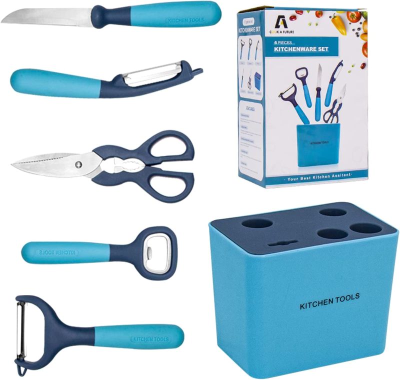 Photo 1 of 6-Piece Kitchen Paring Knife Set, COOK A FUTURE Includes 2 Paring Knives, 1 Corkscrew, 1 Fruit Knife, 1 Scissors And 1 Storage Base, Which Can Be Used For Peeling And Cutting Fruits And Vegetables
