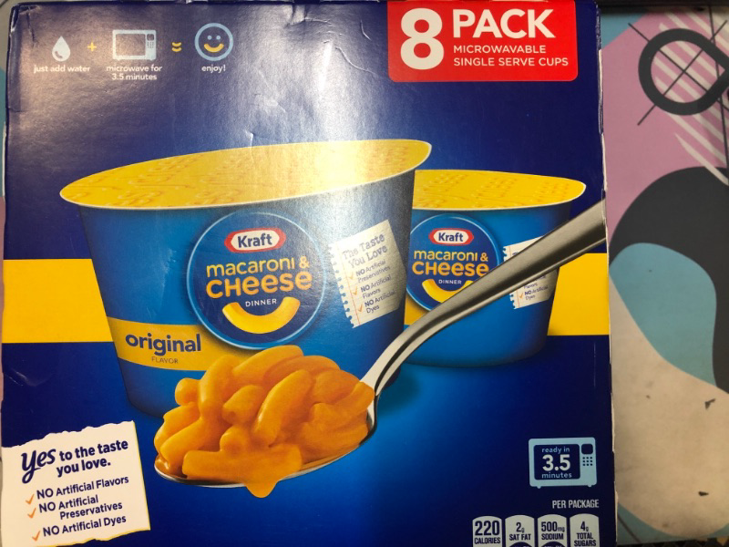 Photo 2 of  Kraft Original Easy Microwavable Macaroni and Cheese Cups (8 ct Box, 2.05 oz Cup  -- BB 03/03/2023 --