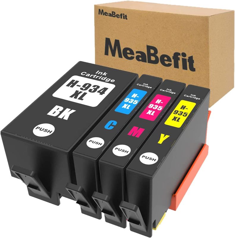 Photo 1 of MeaBefit Compatible 934 935 Ink Cartridge Replacement for HP 934XL 935XL Work with Officejet 6812 6815 6820 6825 Officejet Pro 6230 6830 6835 Printer (Black, Cyan, Magenta,Yellow) 4 Pack  -- FACTORY SEALED --

