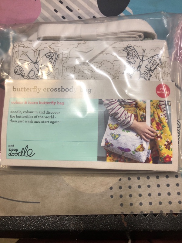 Photo 1 of Eatsleepdoodle Butterfly Crossbody Bag, Fun Educational Bag with Butterflies of The World Print to Color In, Washable Felt Tip Fabric Markers Included
