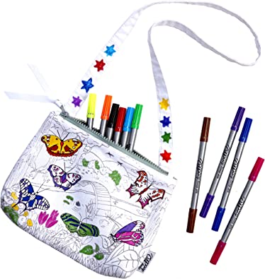 Photo 1 of Eatsleepdoodle Butterfly Crossbody Bag, Fun Educational Bag with Butterflies of The World Print to Color In, Washable Felt Tip Fabric Markers Included
