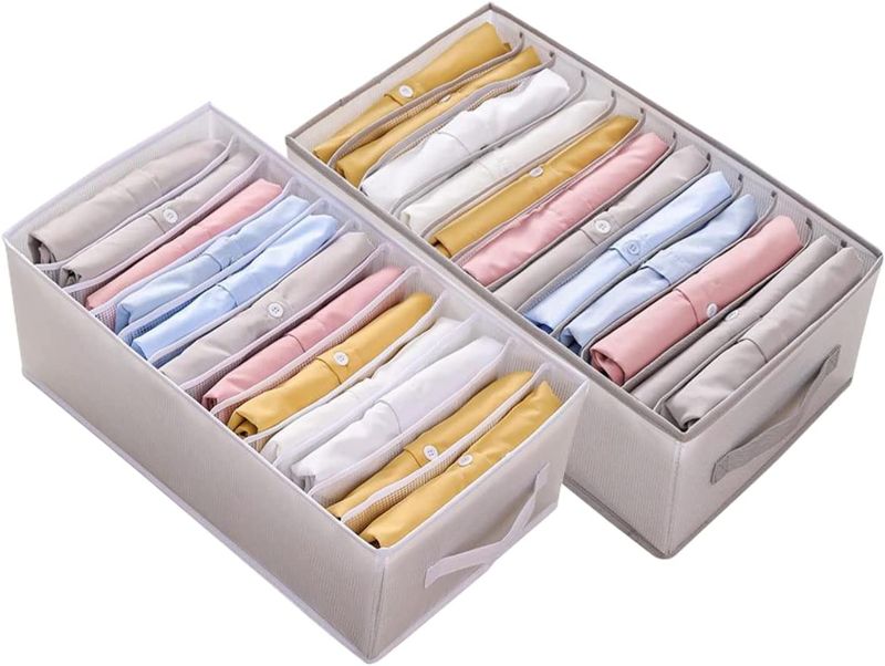 Photo 1 of 2Pcs Wardrobe Clothes Organizer 12 Grids Washable Portable Closet Organizer Mesh Separation Storage Box Foldable Closet Drawer Organizer For Underwear,Socks,Scarves,Leggings,T-Shirts,Jeans
