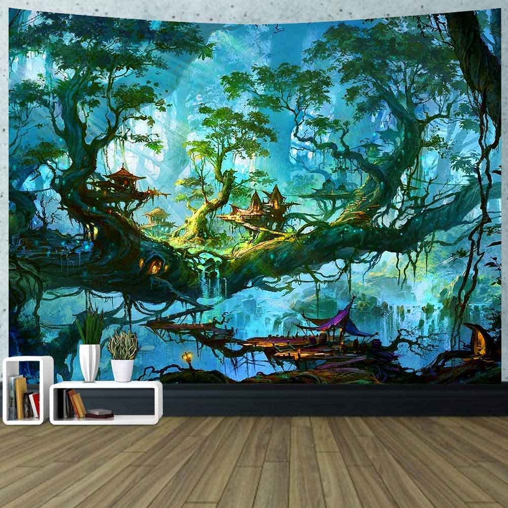 Photo 1 of  Fantasy World Tapestry Fairy Tale Tapestry Night Scenery Fantasy Forest Tapestry Waterfall Landscape Wall Decor Blanket for Bedroom Living Room 80x60 Inches DBZY0797
