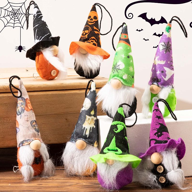 Photo 1 of  Halloween Gnomes Decor Set of 8,Indoor Witch Decorations for Home Bar Fireplace Table,Hanging Household Ornaments Elf Plush Tomte Gnome with Witch Cloak Hat
