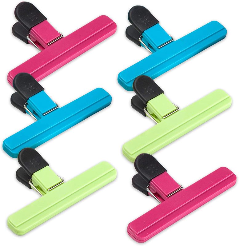 Photo 1 of 6Pack Large Size Chip Bag Clips, Assorted Colors Foods Snacks Bag Paper Clips, Plastic Heavy Duty Seal Grips
