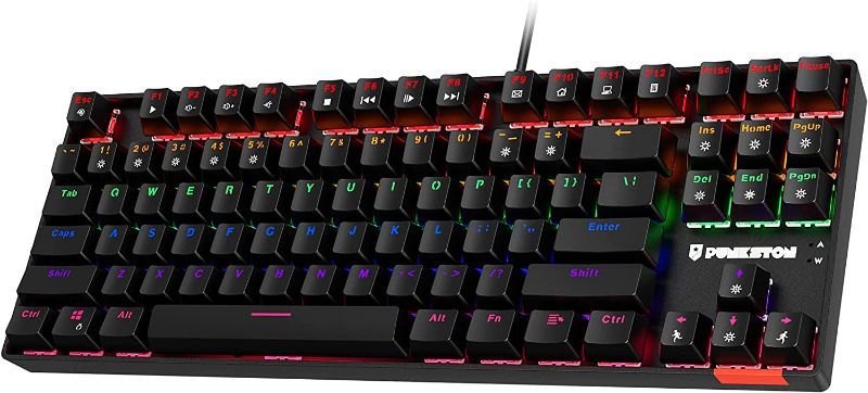 Photo 1 of Punkston TK87 Mechanical Gaming Keyboard, RGB Rainbow LED Backlit TKL 87 Keys Anti-Ghosting PC Gaming Wired Keyboard for Windows/Mac (Blue Switch, Black)
