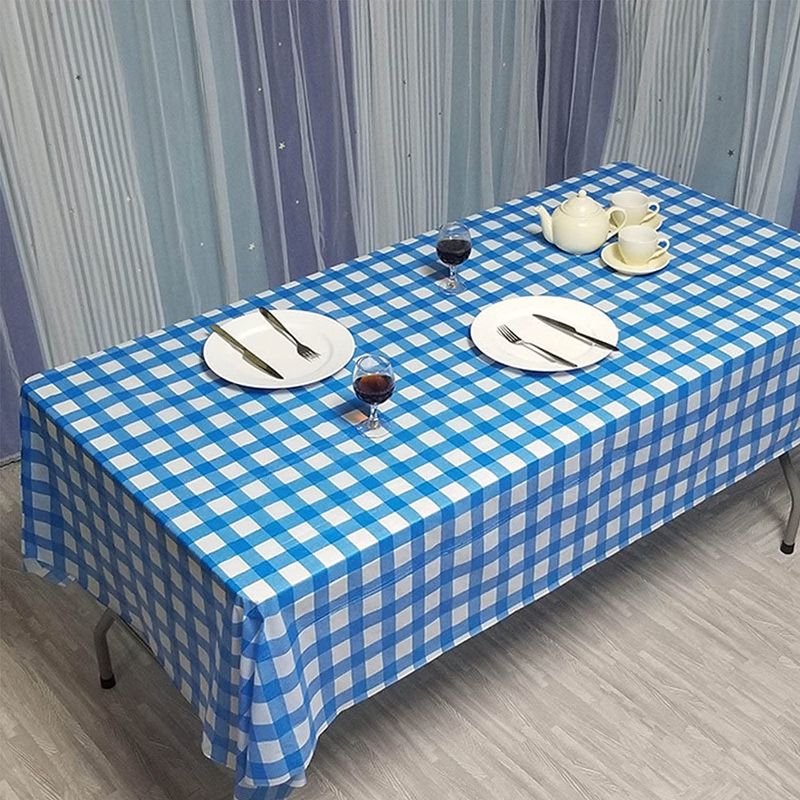 Photo 1 of  Plastic Table Cloth Disposable Tablecloth 54 X 108 Inch Table Cover 1 Pack for Dining Patio Outdoor Picnic Table (Blue and White Checkered)
