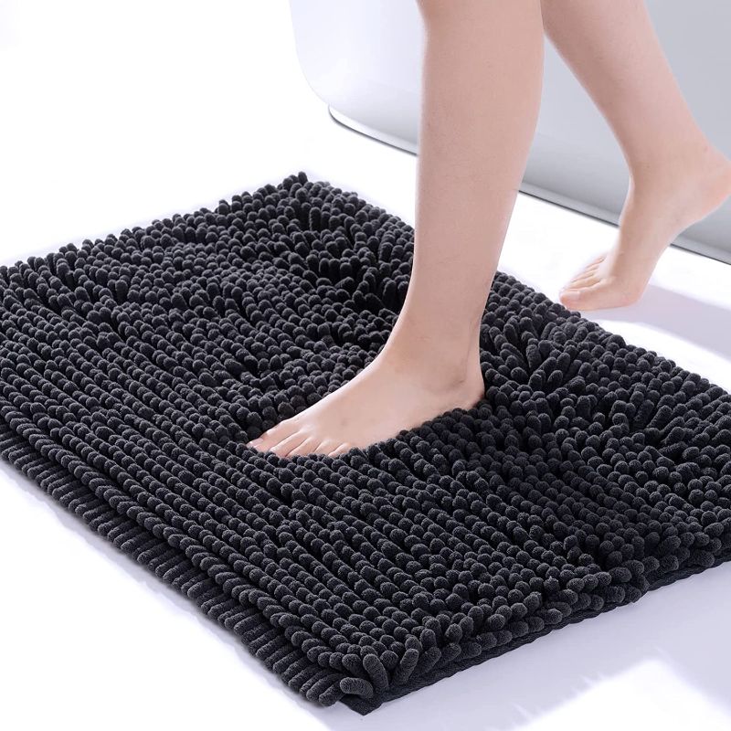 Photo 1 of Chenille Bathroom Rugs Non-Slip Bath Mat 24”x16.5“, Washable Soft Shower Mat, for Bathroom Floor & Tub Fluffy Shag Bath Rugs, Durable Thick Water Absorbent Microfiber Shower Rugs, Charcoal
