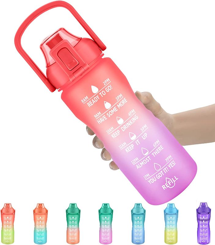 Photo 1 of  32oz Motivational Water Bottle with Time Marker & Handle, Leakproof Tritan BPA Free Water Jug Ensure You Drink Enough Water Daily for Fitness, Gym and Outdoor Sports
