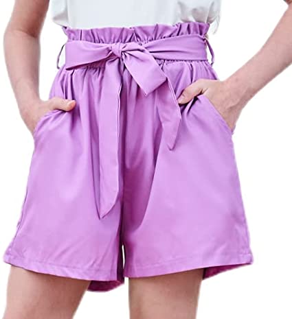 Photo 1 of Agitation Girl's Casual Elastic Paperbag Waist Striped Summer Shorts with Pockets  SIZE 8-9 YEARS OLD 

