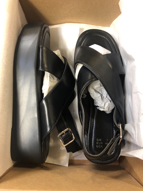 Photo 1 of BLACK HIGH RISE SANDALS SIZE 9