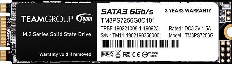 Photo 1 of TEAMGROUP MS30 256GB with SLC Cache 3D NAND TLC M.2 2280 SATA III 6Gb/s Internal Solid State Drive SSD (Read/Write Speed up to 500/400 MB/s) Compatible with Laptop & PC Desktop TM8PS7256G0C101
