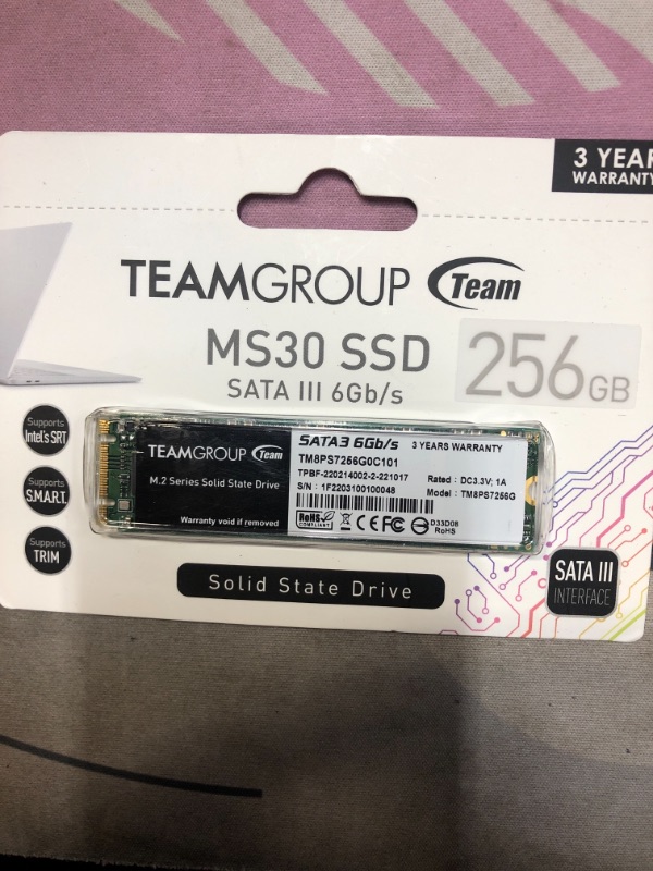 Photo 2 of TEAMGROUP MS30 256GB with SLC Cache 3D NAND TLC M.2 2280 SATA III 6Gb/s Internal Solid State Drive SSD (Read/Write Speed up to 500/400 MB/s) Compatible with Laptop & PC Desktop TM8PS7256G0C101
