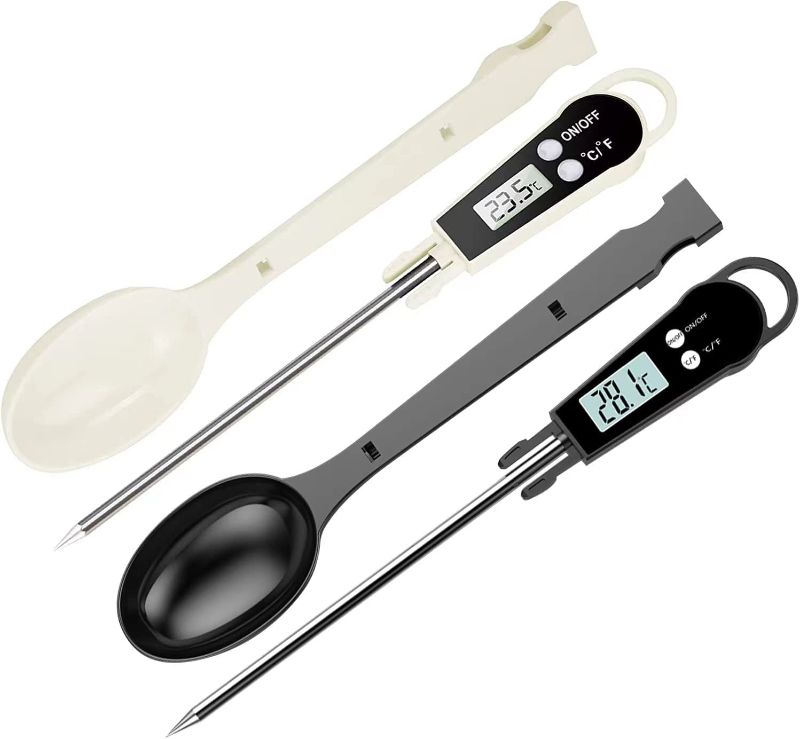 Photo 1 of  Digital Food Thermometer Spoon: Instant Read Food Temperature Probe Waterproof LCD Display with Spoon Indoor Outdoor for Cooking Turkey Meat Frying Baking Oil Grilling BBQ Milk & Coffee 2 Pack
