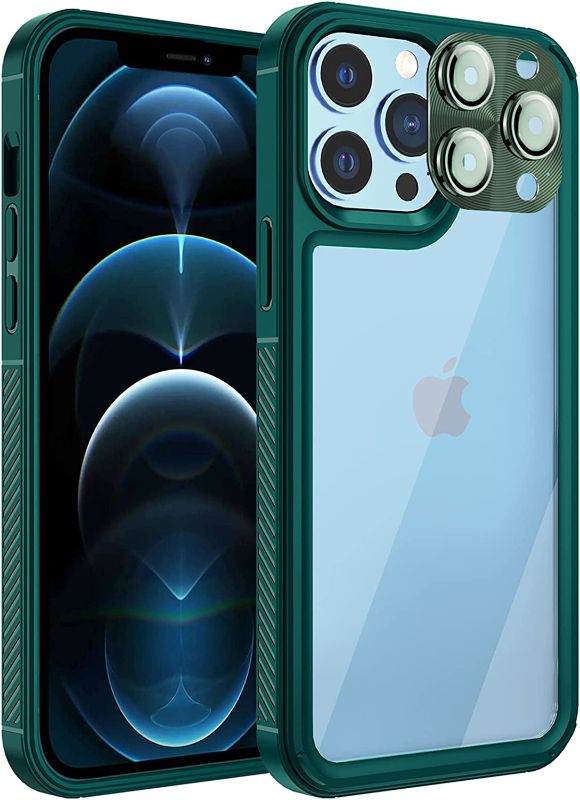 Photo 1 of CSYDCY Non-Skid Compatible with iPhone 12 Pro Case with Camera Lens Protector,Built-in Airbag Shockproof,Transparent Hard PC Back with Soft Silicone Edge Support Wireless Charging (Green)  -- FACTORY SEALED --
