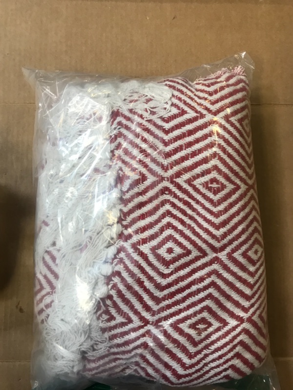 Photo 2 of  Diamond Throw Collection Woven Cotton, 50x60, Barn Red
