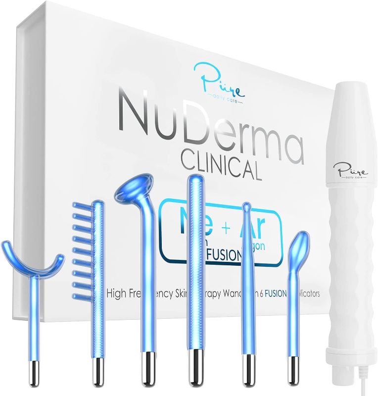 Photo 1 of NuDerma Clinical Skin Therapy Wand - Portable High Frequency Skin Therapy Machine w 6 Fusion Neon + Argon Wands – Anti Aging - Blemish & Spot Control - Skin Tightening & Radiance - Wrinkle Reducing
