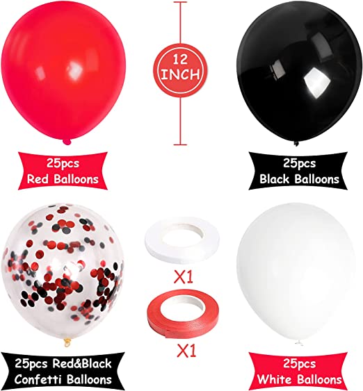 Photo 2 of 100 Pieces 12 Inch Black and Red Confetti Balloons, Black and Red and White Latex Balloons with Confetti for Birthday Wedding Baby Shower Graduation Quinceanera Halloween Christmas Retirement Party Decorations
