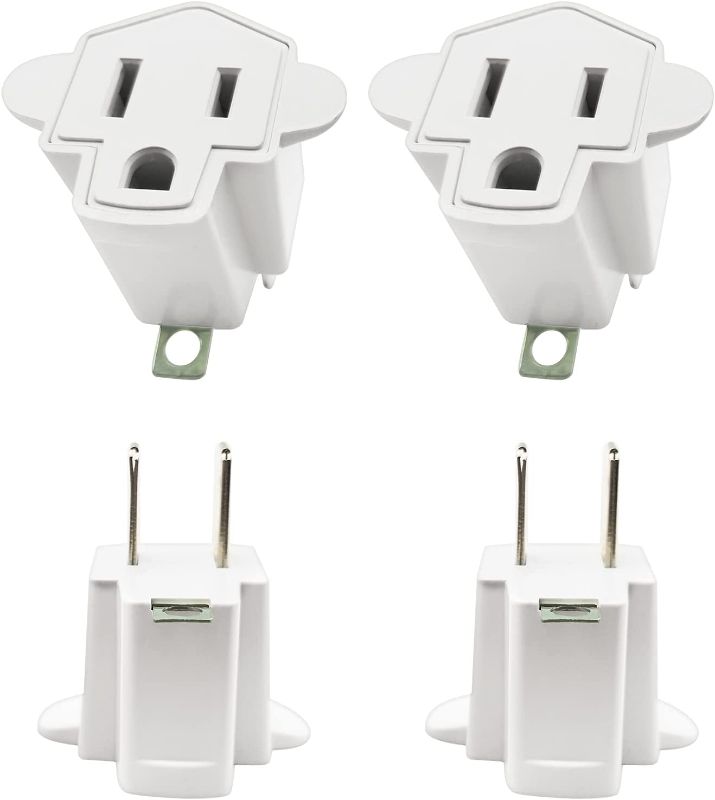 Photo 1 of 3 Prong to 2 Prong Outlet Adapter,YOELVN 3 Prong Adapter Grounding Converter, Heavy Duty Portable Light Socket to Plug Adapter Wall Adapter for 3 Plug in,Ivory White,4 Pack 3 to 2 Outlet Adapter
