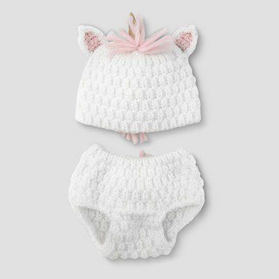 Photo 1 of Baby Girls' Unicorn Hat & Diaper Cover Set - Cloud Island White
