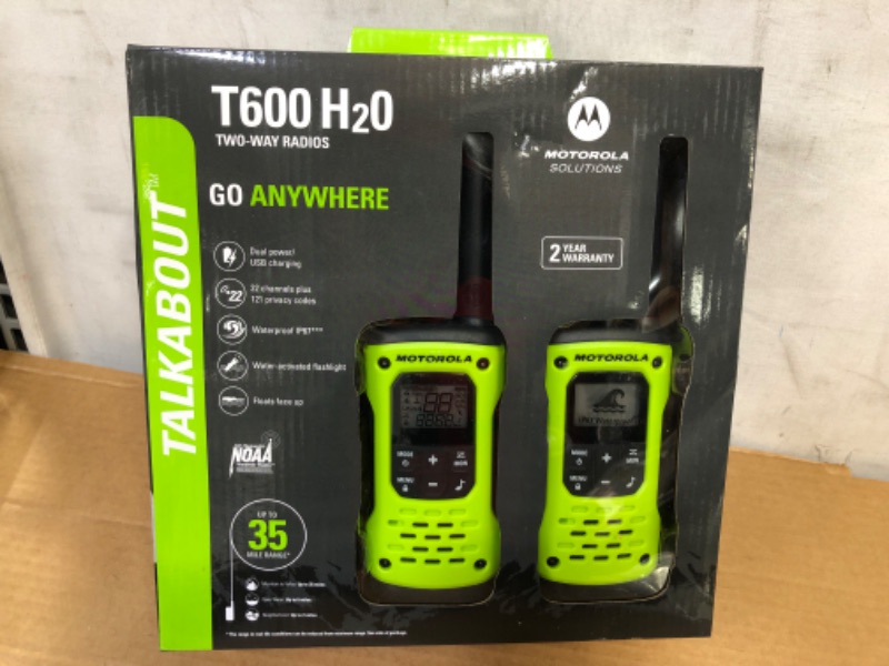 Photo 2 of Talkabout T600 Rechargeable Waterproof 2-Way Radio, Green (2-Pack)---factory sealed 