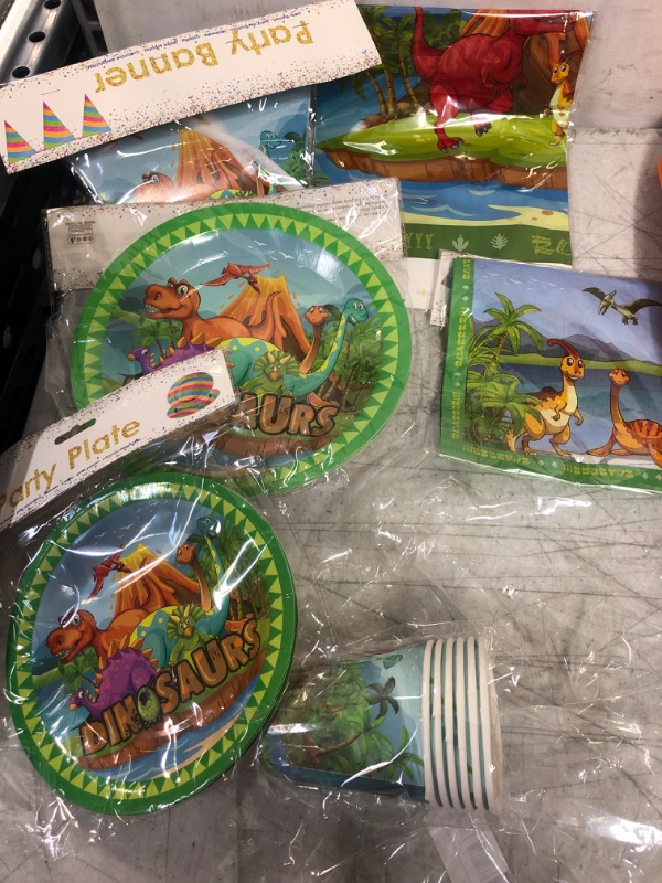 Photo 2 of AGAINZHQ Dinosaur Themed Birthday Party Supplies, 12 Guests Jungle Dinosaur Birthday Tableware Set, Includes Dessert Plates Paper Cups Napkins Tablecloth for Boys Kids Birthday Baby Shower Decorations