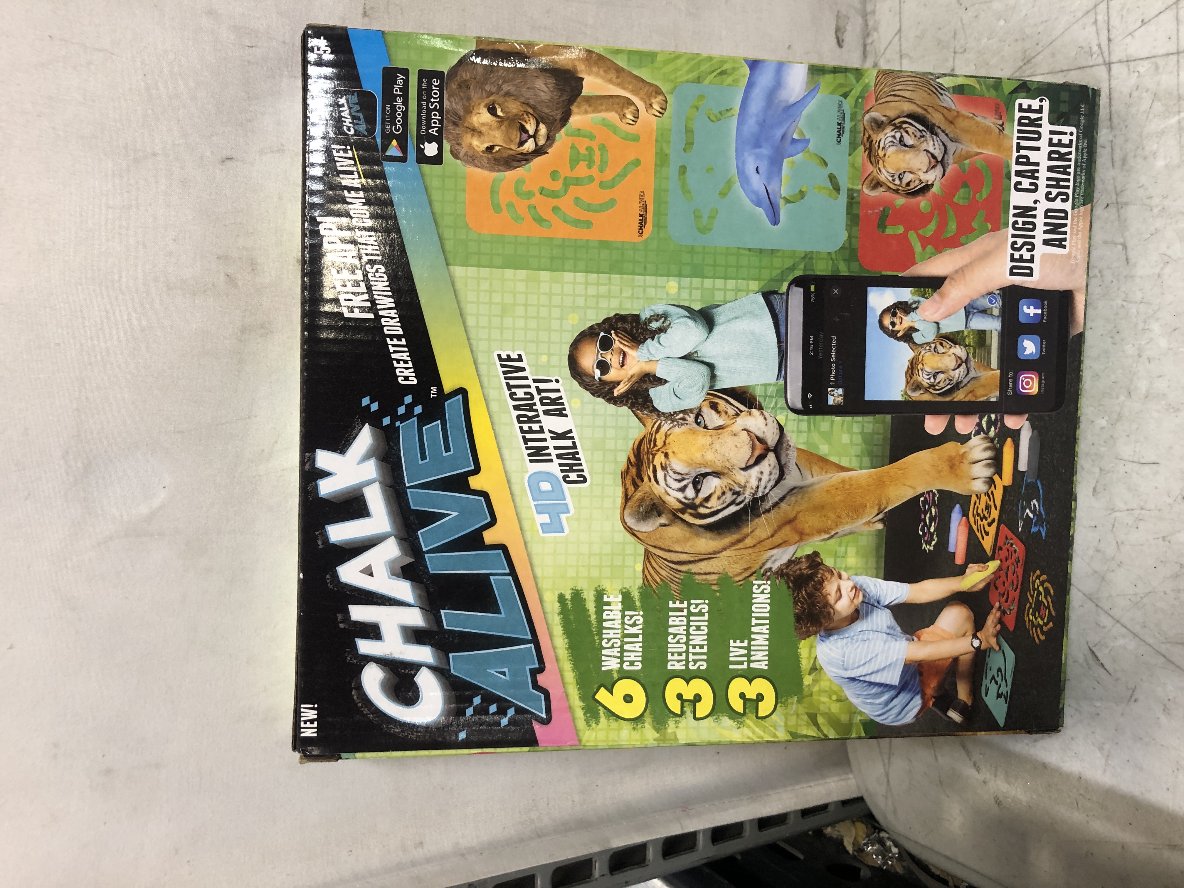 Photo 2 of Chalk Alive by Horizon Group USA, Augmented Reality Chalk Art, Watch A Lion, Tiger & Dolphin Come Alive, Includes 6 Interactive Chalks, 3 Reusable Stencils---factory sealed